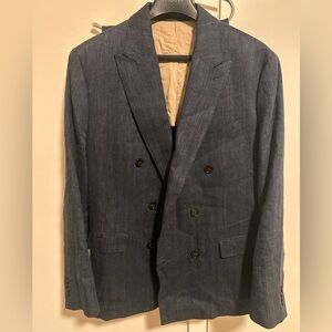 Banana Republic Wool Linen Peak Lapel Double Breasted Suit 42R